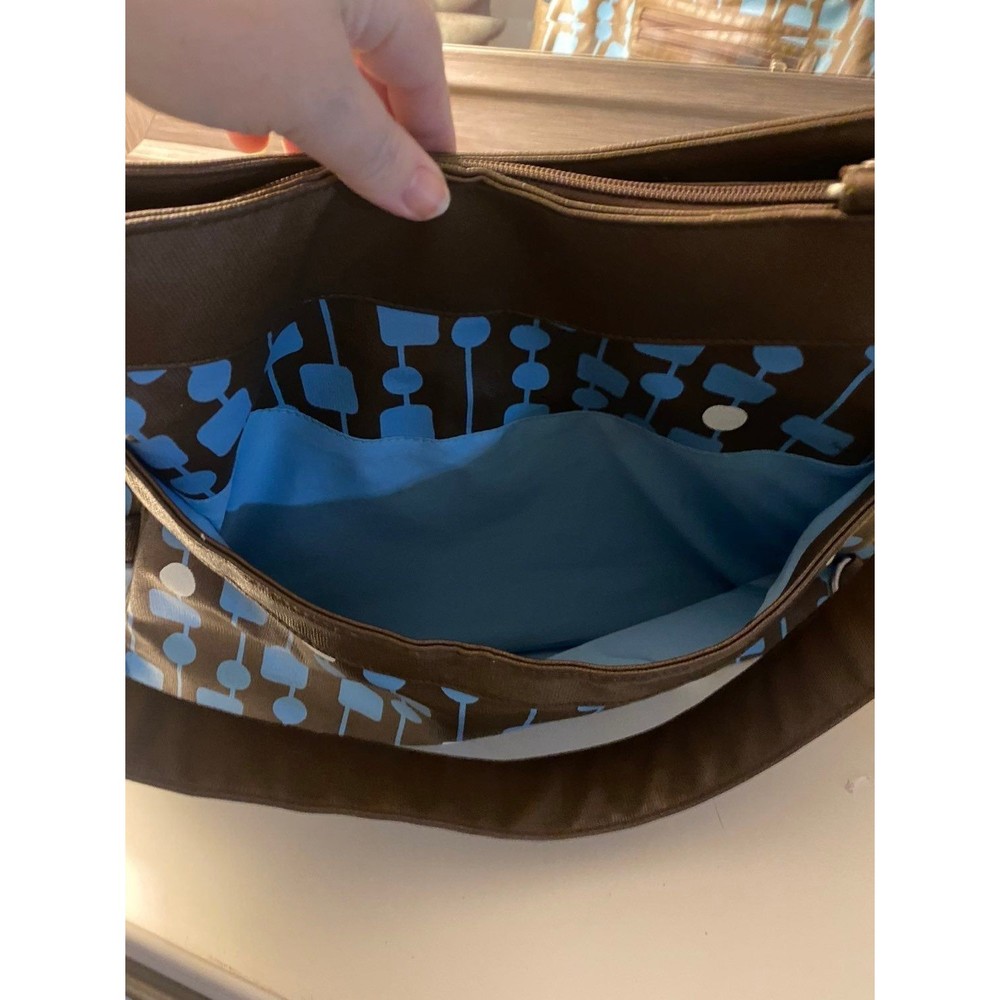 Petunia Pickle Bottom Brown Blue‎ Zipper Pockets Diaper Bag Faux Leather - Picture 4 of 6